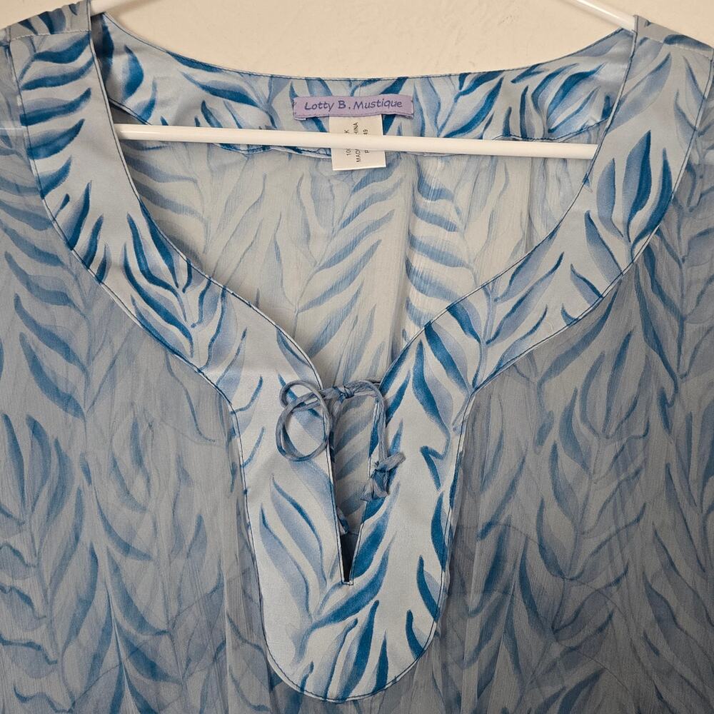 Lotty B. Mustique 100% Silk Swim Cover-Up Kaftan Blue Abstract Print - Picture 3 of 8